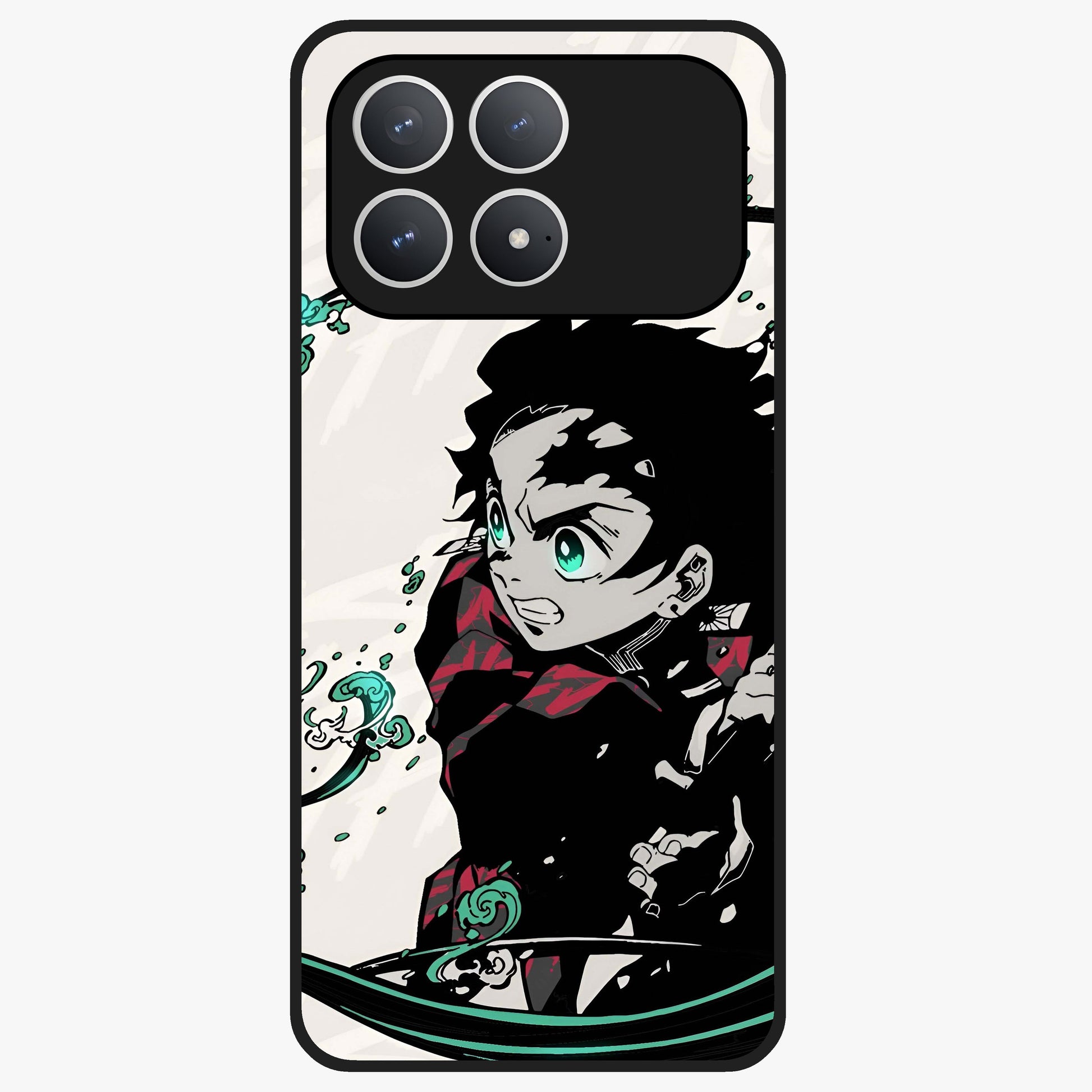 Demon Slayer Glass Case showing flat back view with bold anime inspired artwork and glossy glass finish.