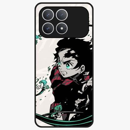 Demon Slayer Glass Case showing flat back view with bold anime inspired artwork and glossy glass finish.