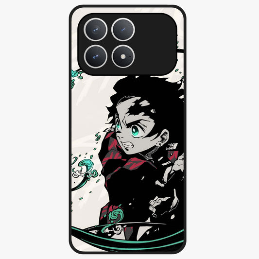 Demon Slayer Glass Case showing flat back view with bold anime inspired artwork and glossy glass finish.