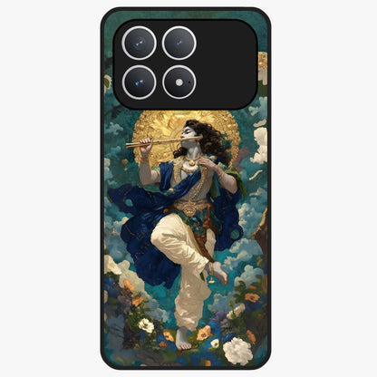 Divine Krishna Art Glass Case showing flat back view with Lord Krishna artwork and glossy glass finish.
