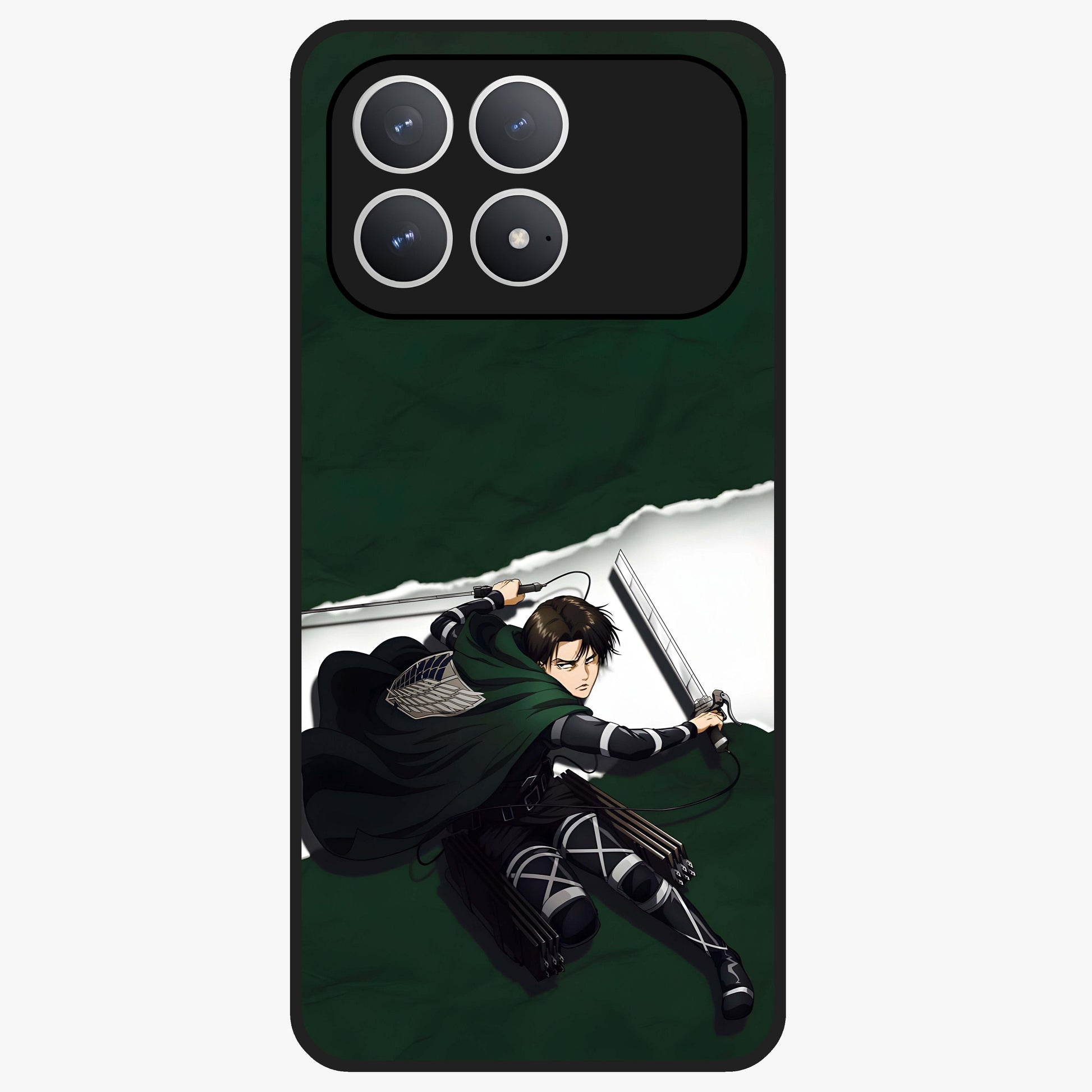Emerald War Vanguard Glass Case showing flat back view with powerful warrior themed artwork and glossy glass finish.