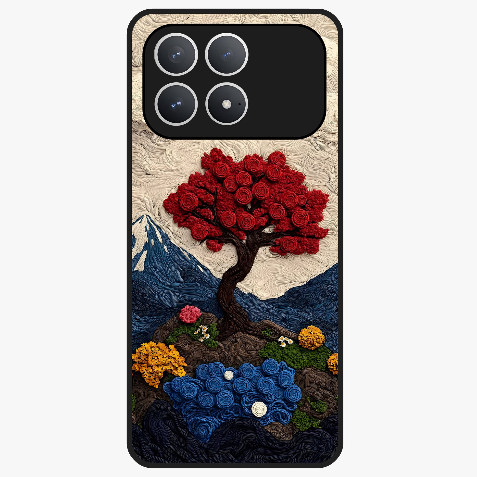 Eternal Nature Tapestry Glass Case showing flat back view with intricate nature tapestry artwork and glossy glass finish.