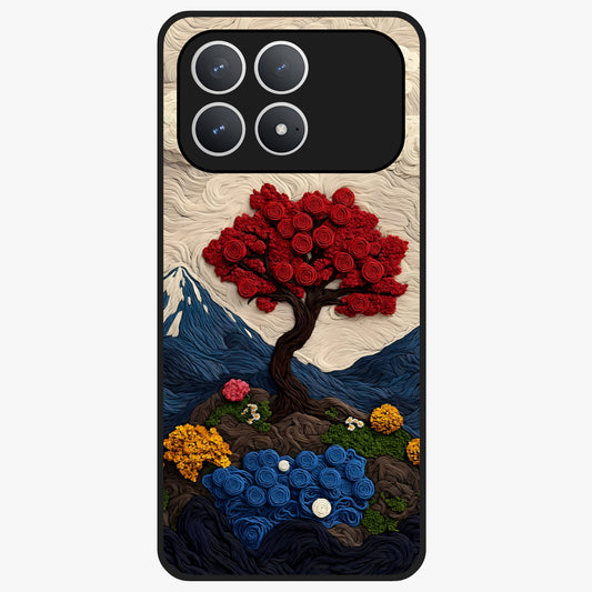 Eternal Nature Tapestry Glass Case showing flat back view with intricate nature tapestry artwork and glossy glass finish.