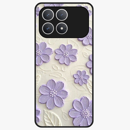 Floral Wall Art With Purple Flowers Glass Case showing flat back view with purple flower artwork and glossy glass finish.