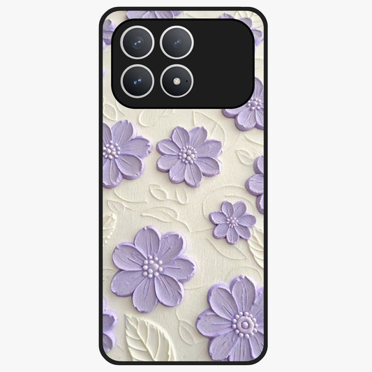 Floral Wall Art With Purple Flowers Glass Case showing flat back view with purple flower artwork and glossy glass finish.