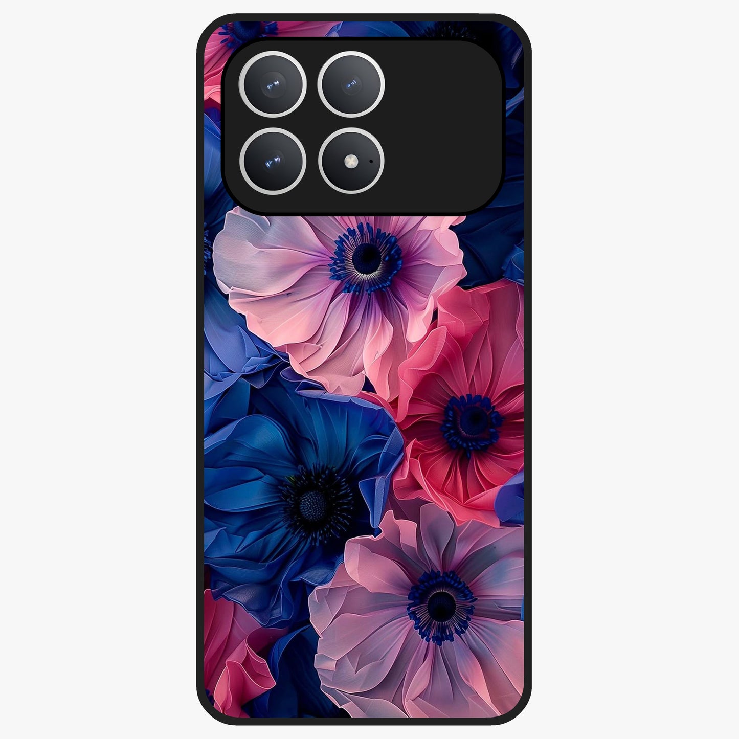 Flower Paper Art Pattern Glass Case showing flat back view with paper cut style floral artwork and glossy glass finish.