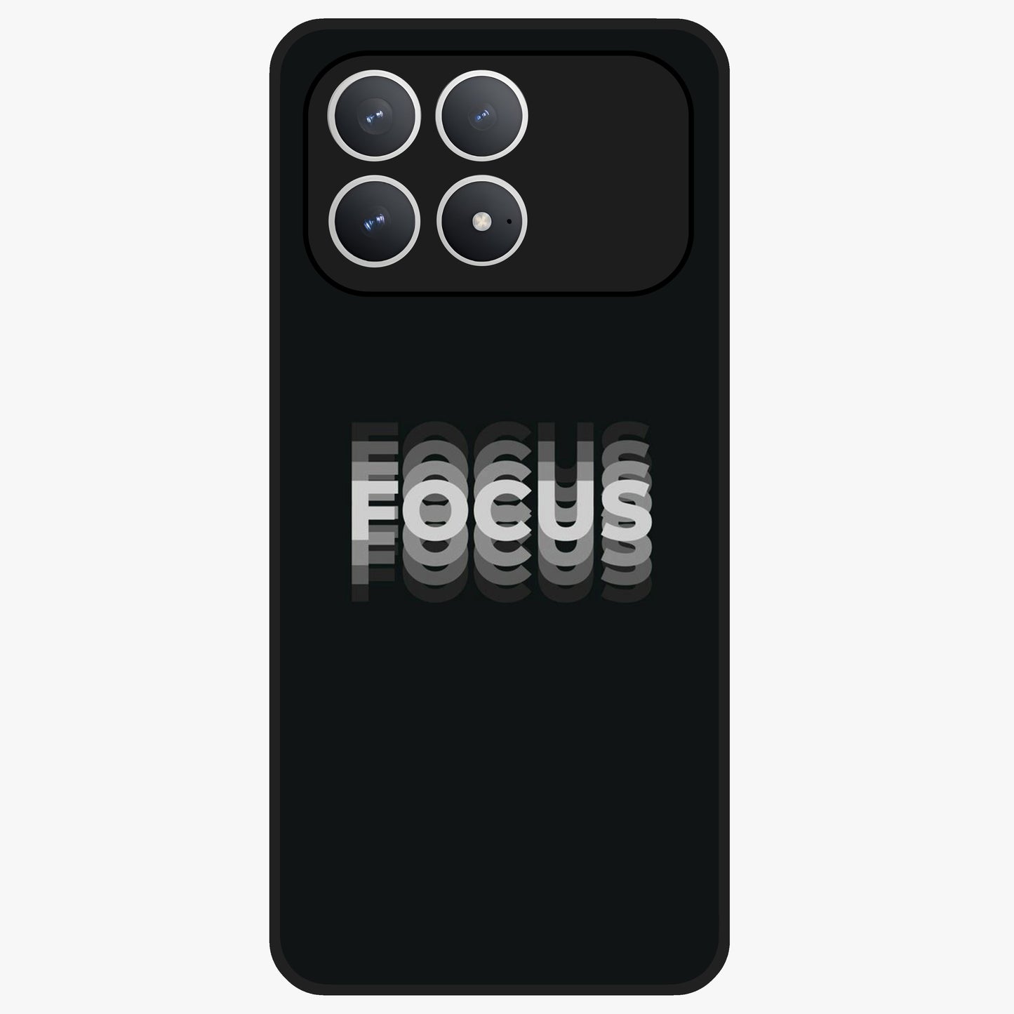 Focus Mode On Glass Case showing flat back view with bold motivational typography design and glossy glass finish.