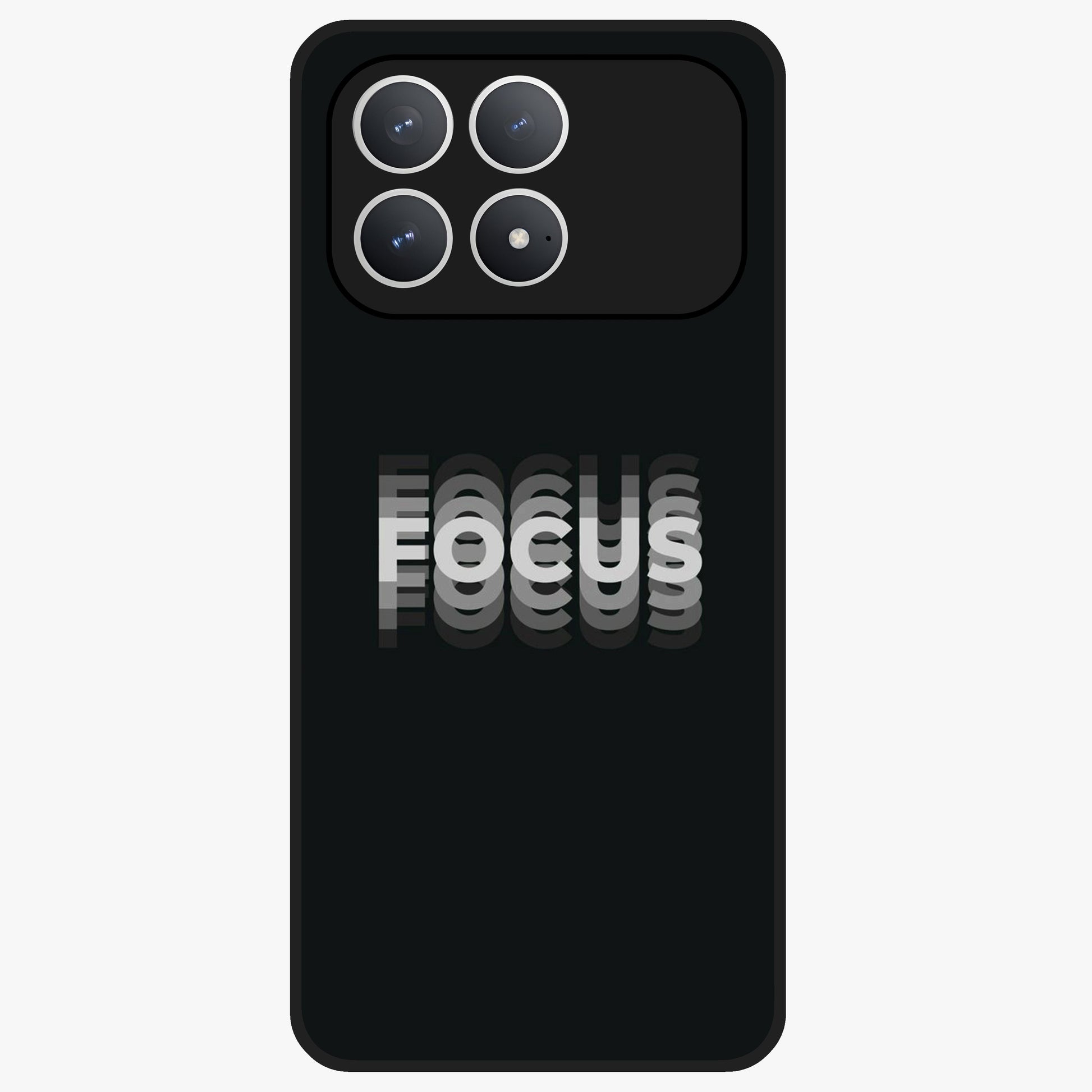 Focus Mode On Glass Case showing flat back view with bold motivational typography design and glossy glass finish.