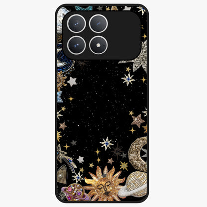 Galactic Jewel Stars Glass Case showing flat back view with sparkling star jewel artwork and glossy glass finish.