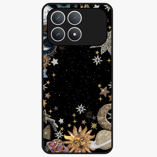 Galactic Jewel Stars Glass Case showing flat back view with sparkling star jewel artwork and glossy glass finish.