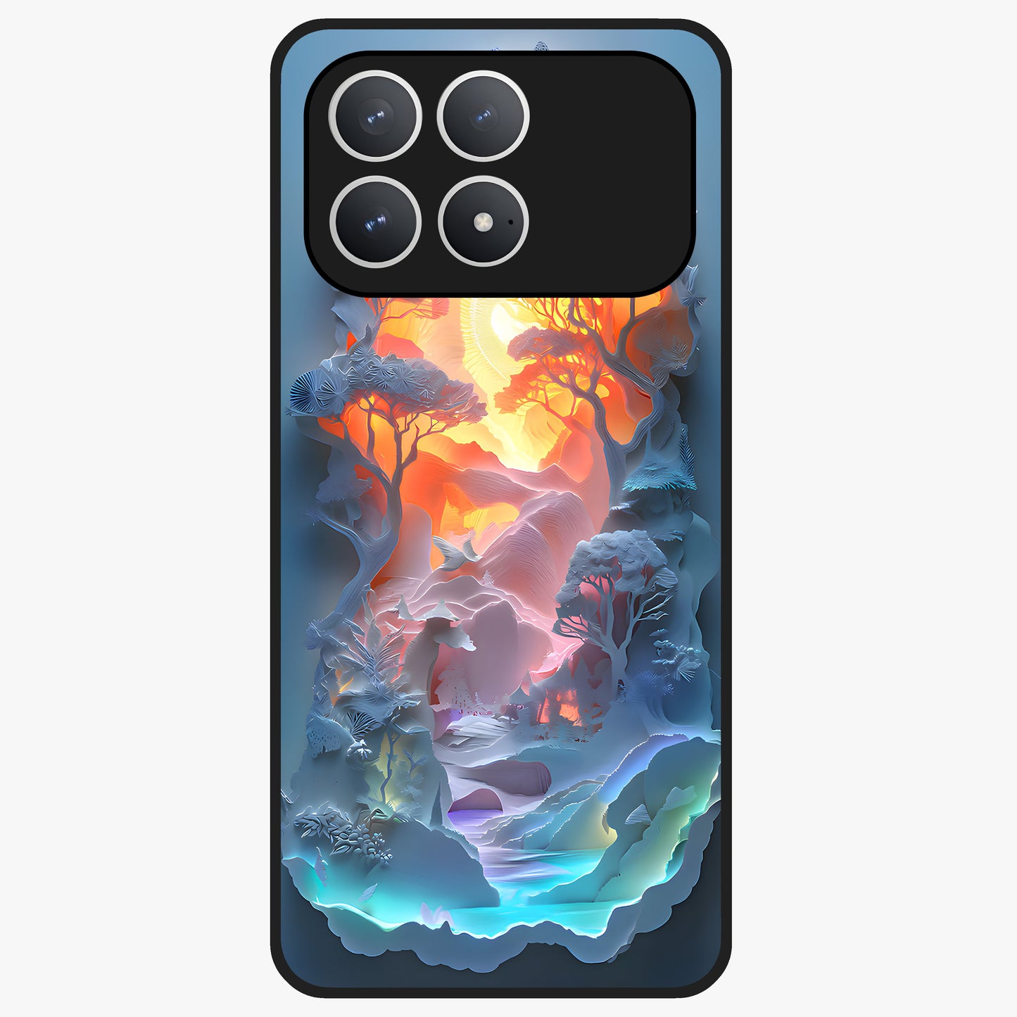 Glow Forest Portal Glass Case showing flat back view with glowing forest portal artwork and glossy glass finish.