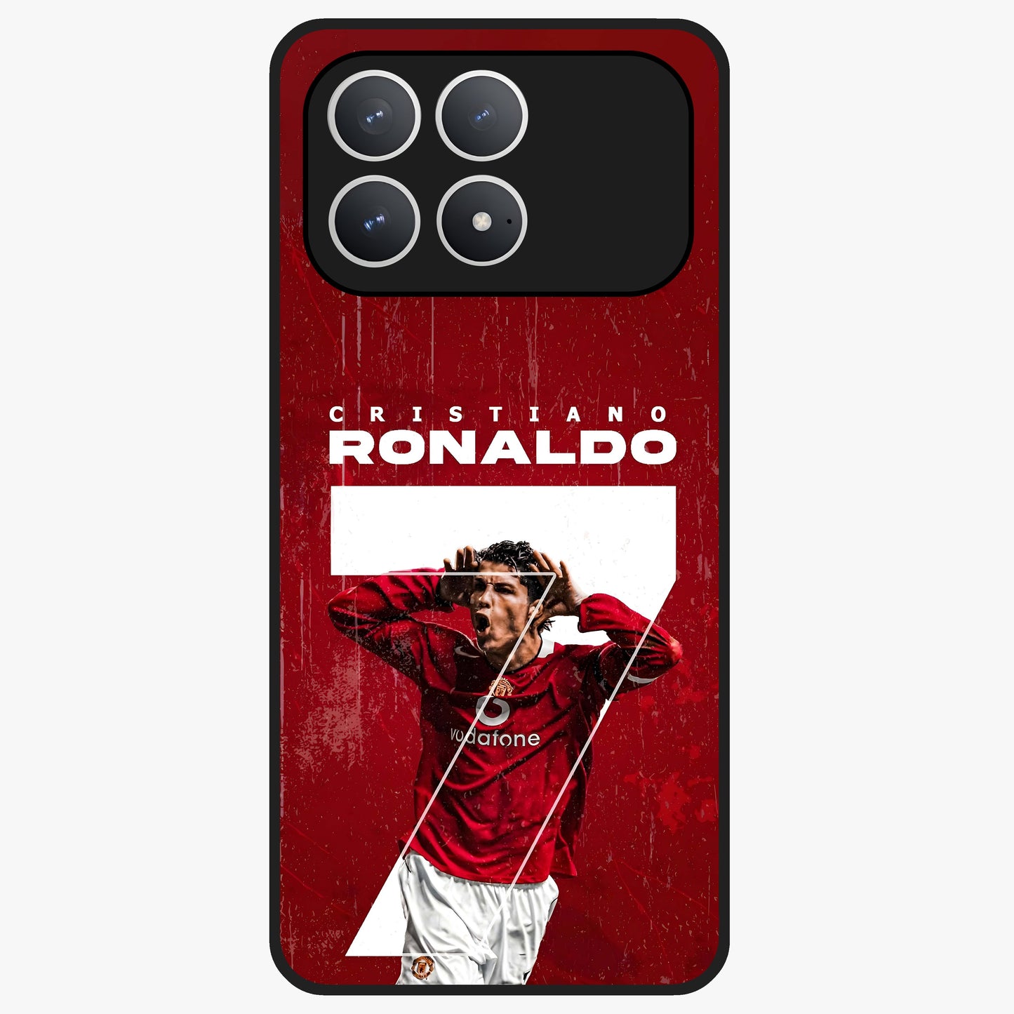 Goal Celebration Legacy Glass Case showing flat back view with football celebration inspired artwork and glossy glass finish.