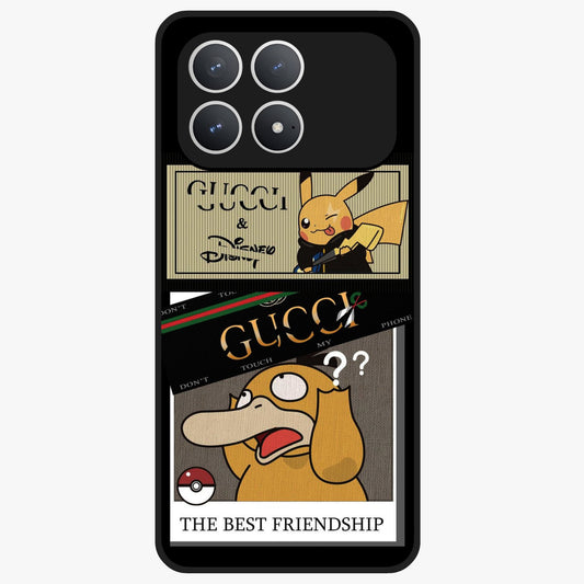 Gucci Play Mashup Glass Case showing flat back view with luxury inspired graphic artwork and glossy glass finish.