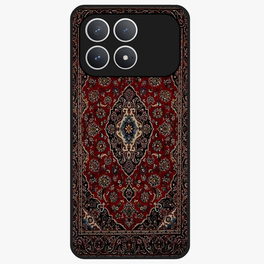 Heritage Carpet Royale Glass Case showing flat back view with ornate Persian carpet inspired pattern and glossy glass finish.