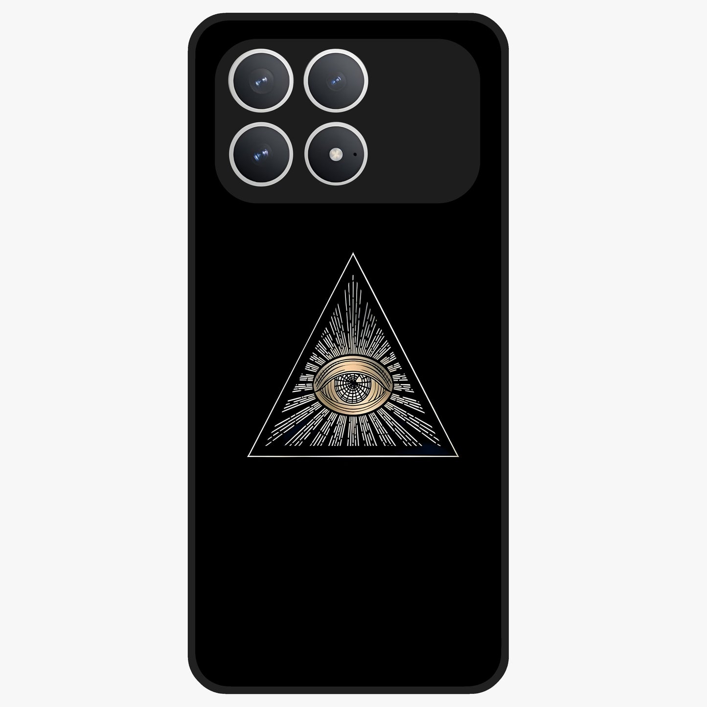 Illuminati Evil Glass Case showing flat back view with mysterious illuminati symbol artwork and glossy glass finish.