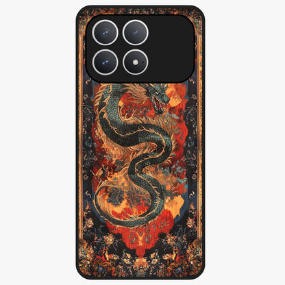 Inferno Dragon Soul Glass Case showing flat back view with fiery dragon artwork and glossy glass finish.