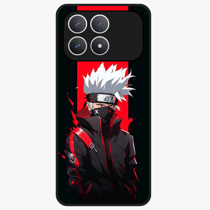 Kakashi Scarlet Shadow Glass Case showing flat back view with powerful anime ninja artwork and glossy glass finish.