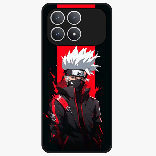 Kakashi Scarlet Shadow Glass Case showing flat back view with powerful anime ninja artwork and glossy glass finish.