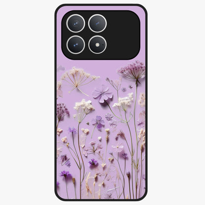 Lavender Blossom Dream Glass Case showing flat back view with soft lavender floral artwork and glossy glass finish.