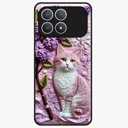 Lavender Cat Whimsy Glass Case showing flat back view with cute lavender cat artwork and glossy glass finish.
