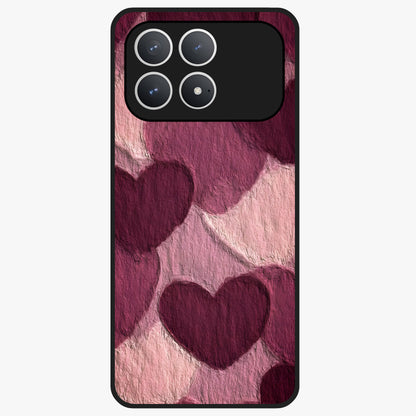 Layered Paper Hearts Glass Case showing flat back view with layered paper heart artwork and glossy glass finish.