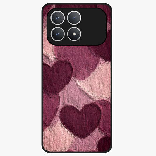 Layered Paper Hearts Glass Case showing flat back view with layered paper heart artwork and glossy glass finish.