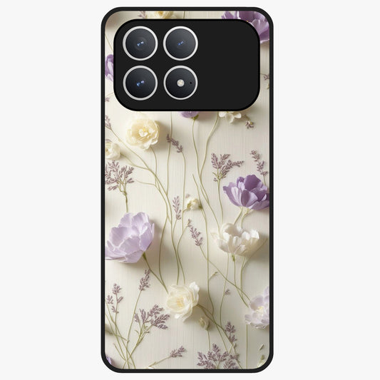 Lilac Breeze Harmony Glass Case showing flat back view with soft lilac themed artwork and glossy glass finish.