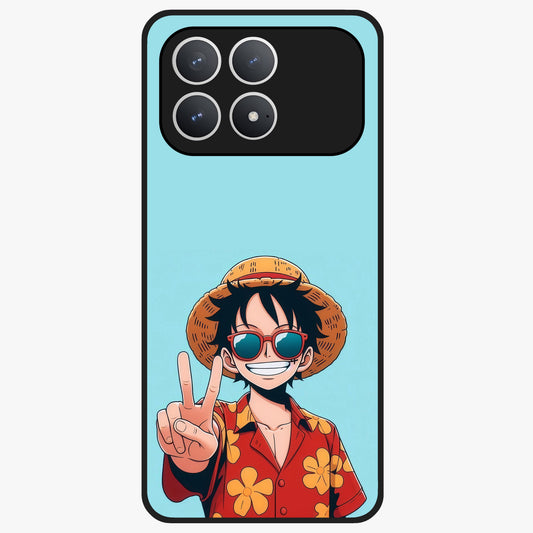Luffy Summer Anime Vibe Glass Case showing flat back view with vibrant anime character artwork and glossy glass finish.