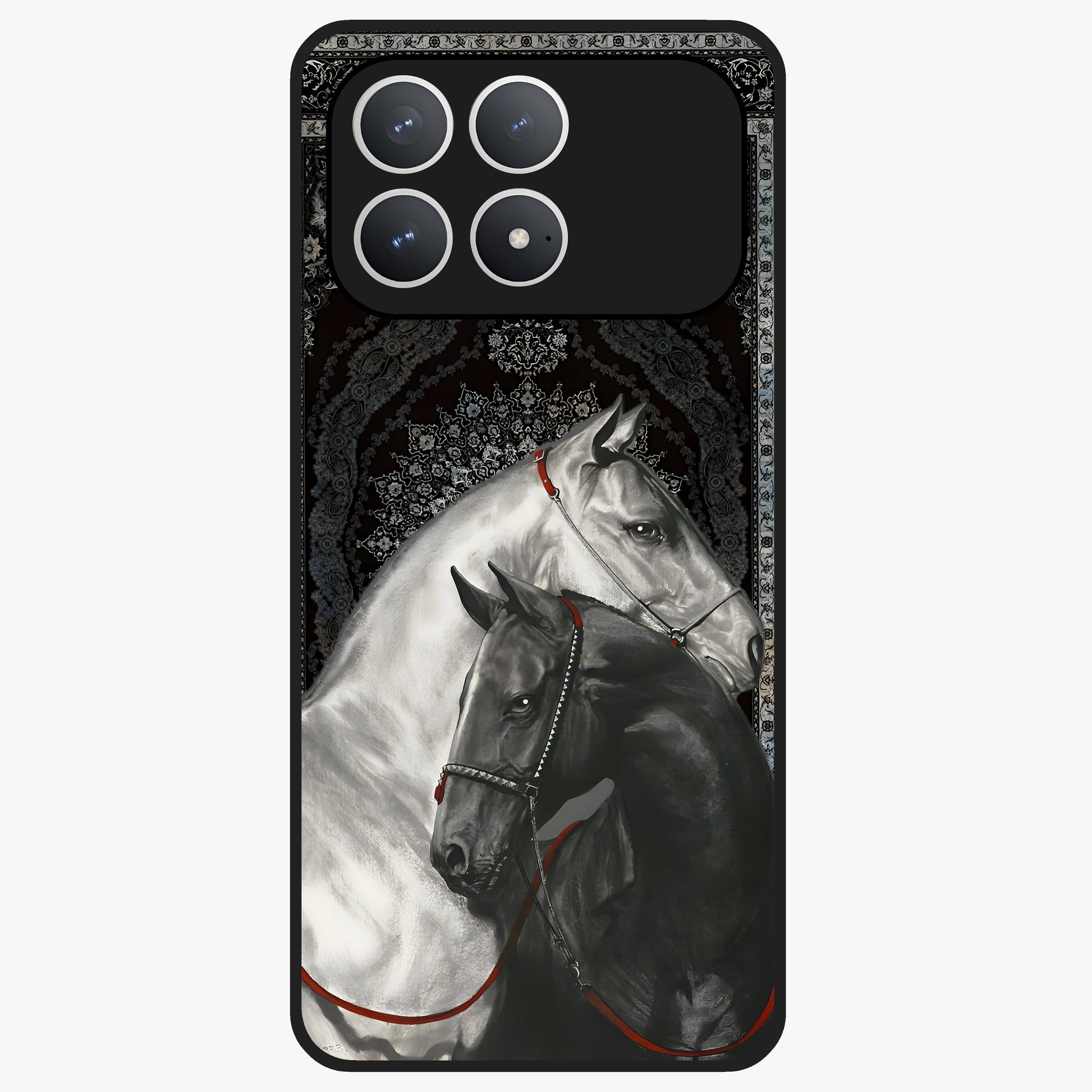 Majestic Ride Legacy Glass Case showing flat back view with powerful automotive inspired artwork and glossy glass finish.
