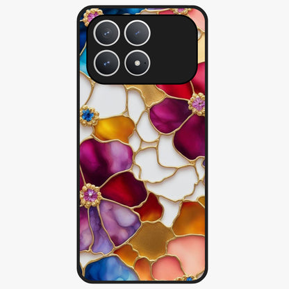 Marble Flower Pattern Glass Case showing flat back view with marble texture floral artwork and glossy glass finish.