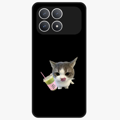 Matcha Cat Style Glass Case showing flat back view with cute matcha themed cat artwork and glossy glass finish.