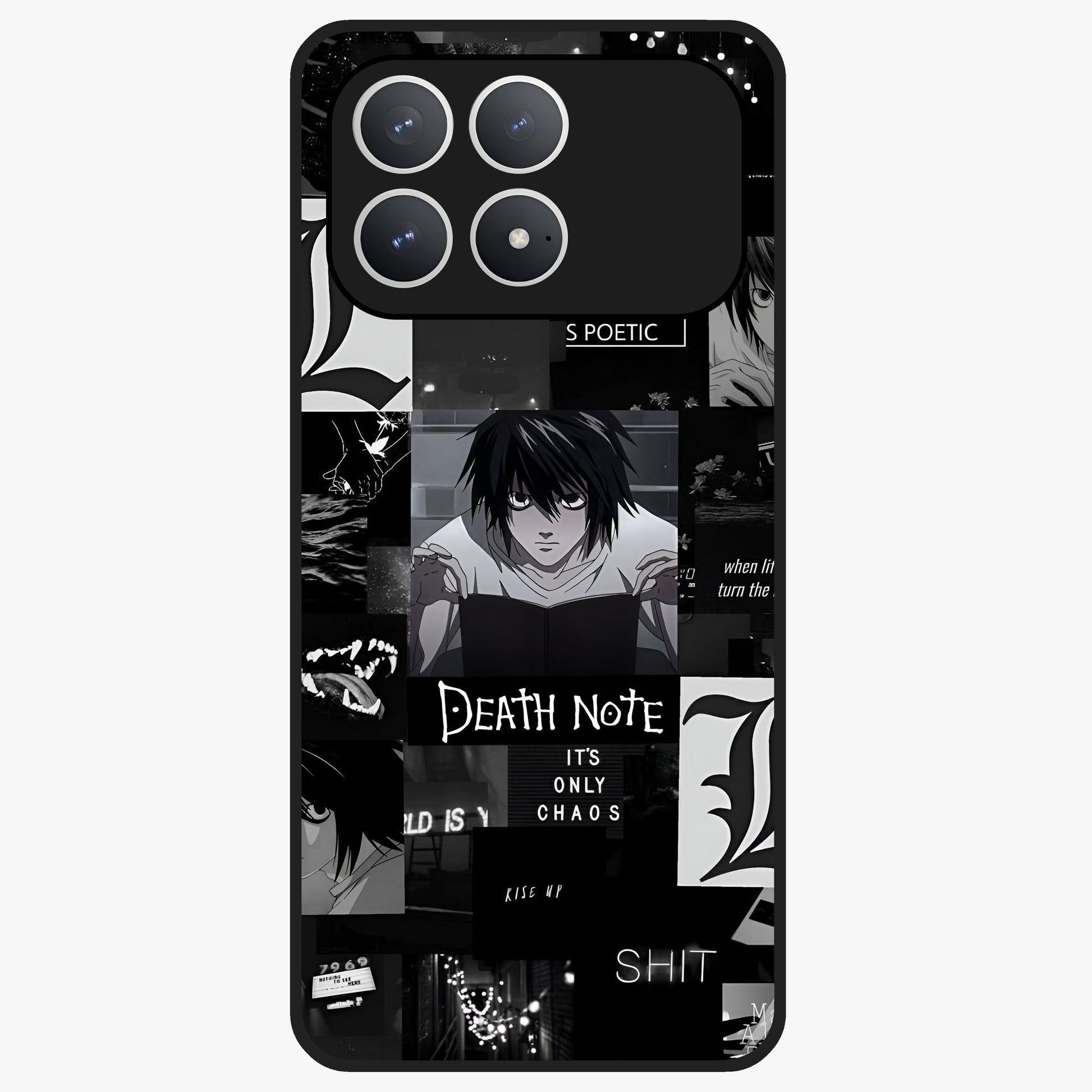 Midnight Chaos Mind Glass Case showing flat back view with abstract dark themed artwork and glossy glass finish.