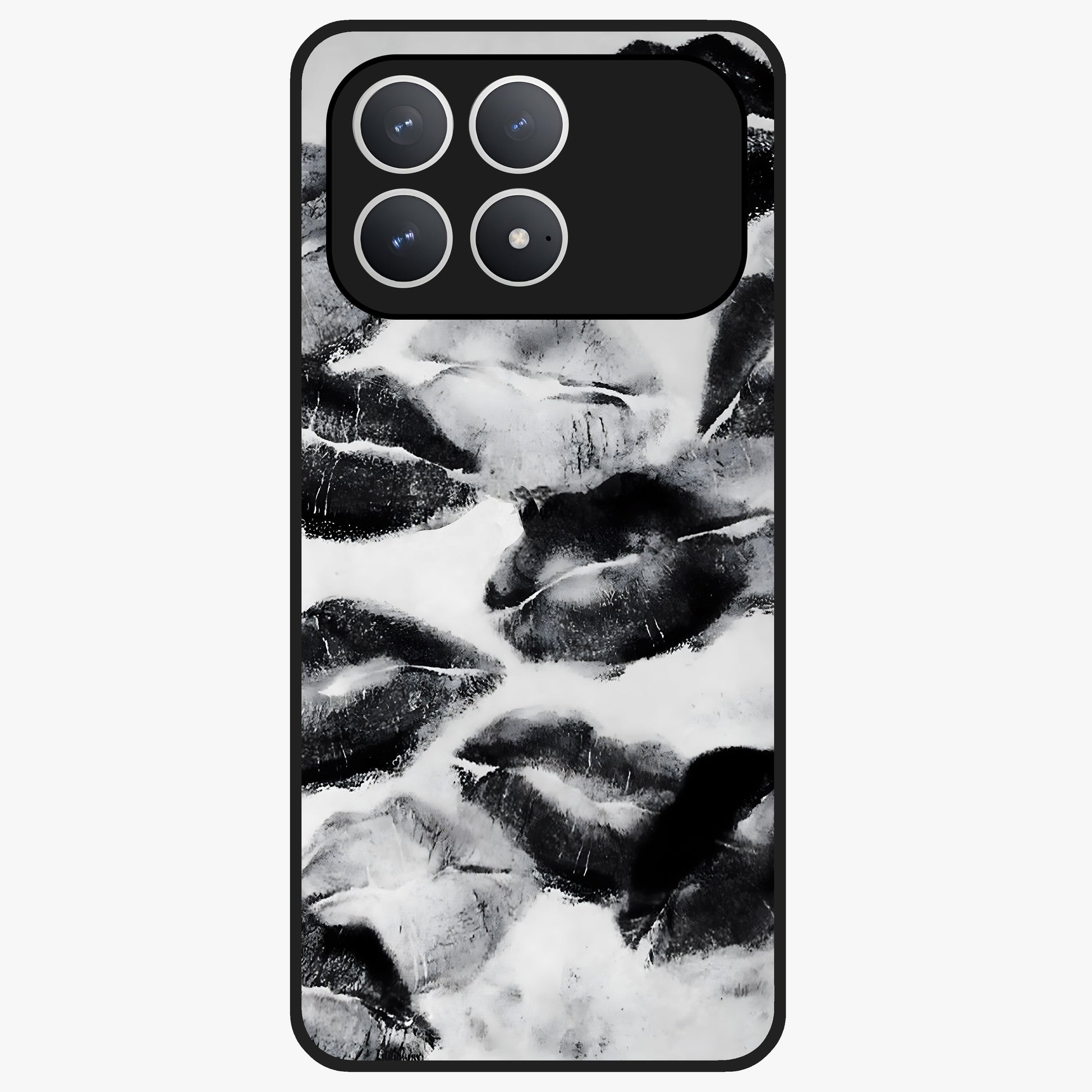Midnight Kiss Marks Glass Case showing flat back view with lipstick kiss mark artwork and glossy glass finish.