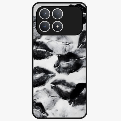 Midnight Kiss Marks Glass Case showing flat back view with lipstick kiss mark artwork and glossy glass finish.