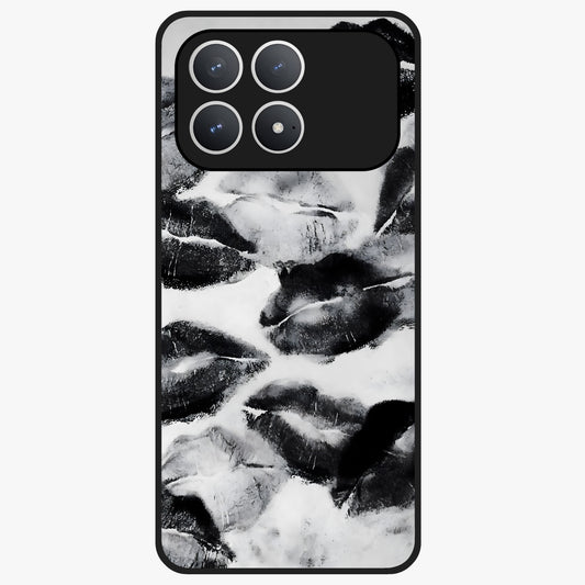Midnight Kiss Marks Glass Case showing flat back view with lipstick kiss mark artwork and glossy glass finish.
