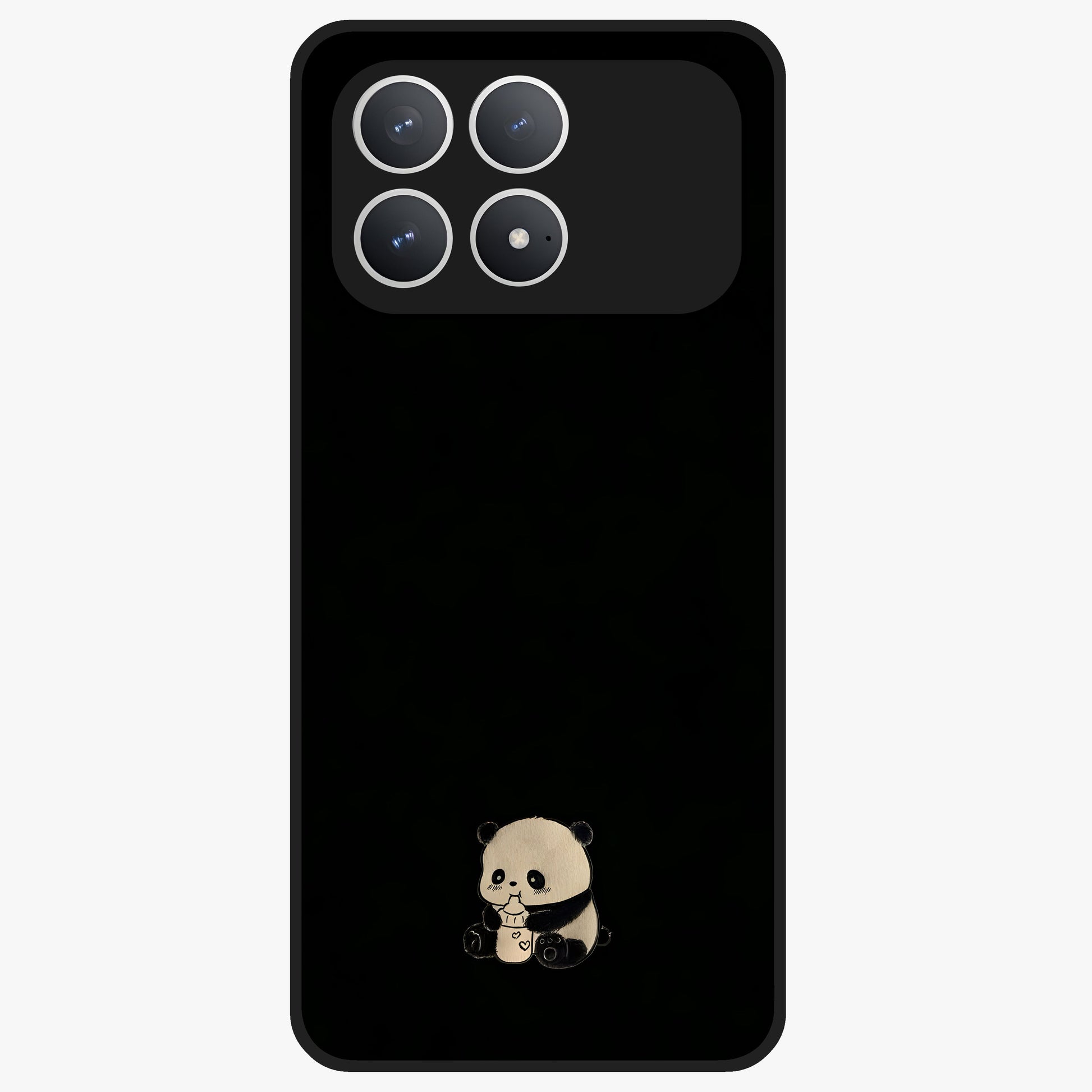 Midnight Panda Love Glass Case showing flat back view with cute panda themed artwork and glossy glass finish.