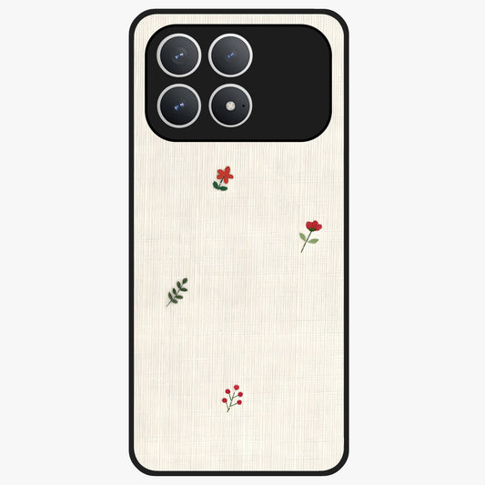 Minimal Petal Whispers Glass Case showing flat back view with soft minimal floral artwork and glossy glass finish.