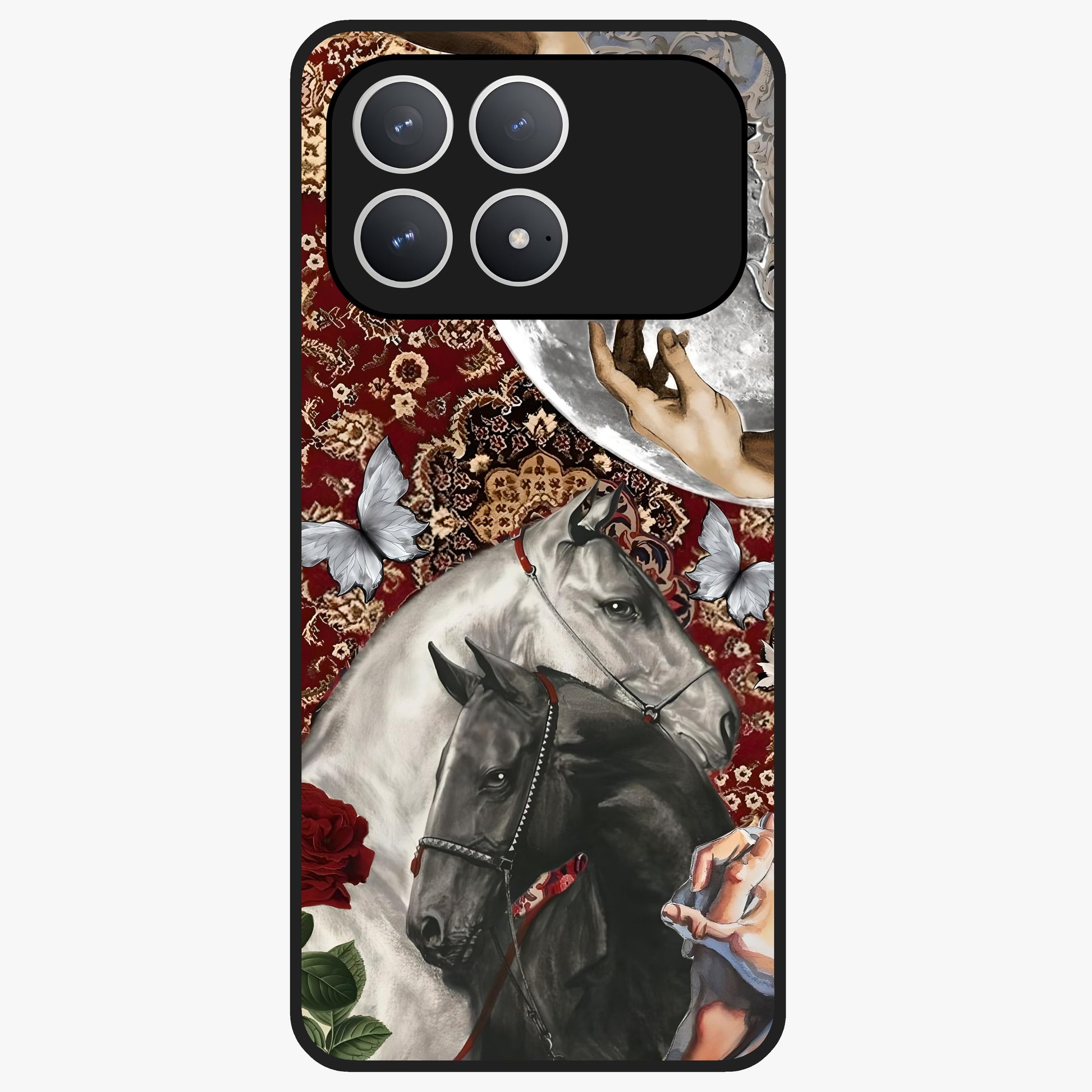 Moonlit Royal Stallion Glass Case showing flat back view with majestic horse under moonlight artwork and glossy glass finish.