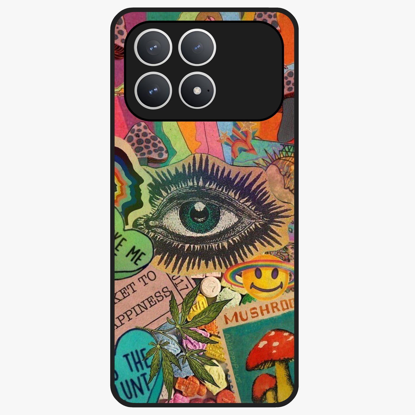 Mystic Eye Wonderland Glass Case showing flat back view with mystical eye themed artwork and glossy glass finish.