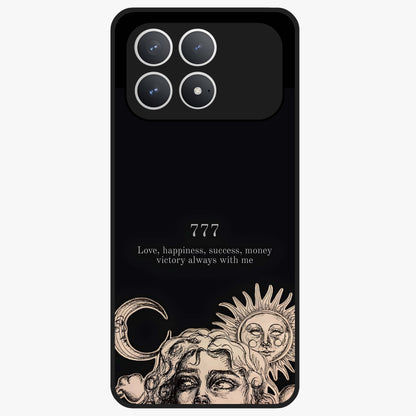 Mystic Victory Aura Glass Case showing flat back view with victory symbol artwork and glossy glass finish.