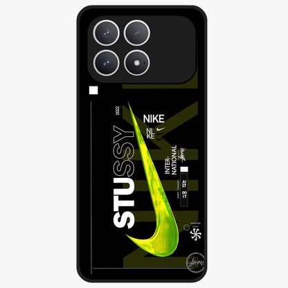 Neon Street Edition Glass Case showing flat back view with neon street style artwork and glossy glass finish.