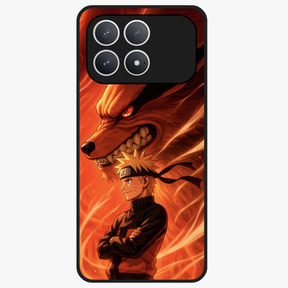 Nine Tails Legacy Glass Case showing flat back view with powerful nine-tailed fox inspired artwork and glossy glass finish.