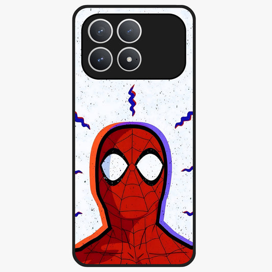 Omg Spiderman Glass Case showing flat back view with bold superhero inspired artwork and glossy glass finish.