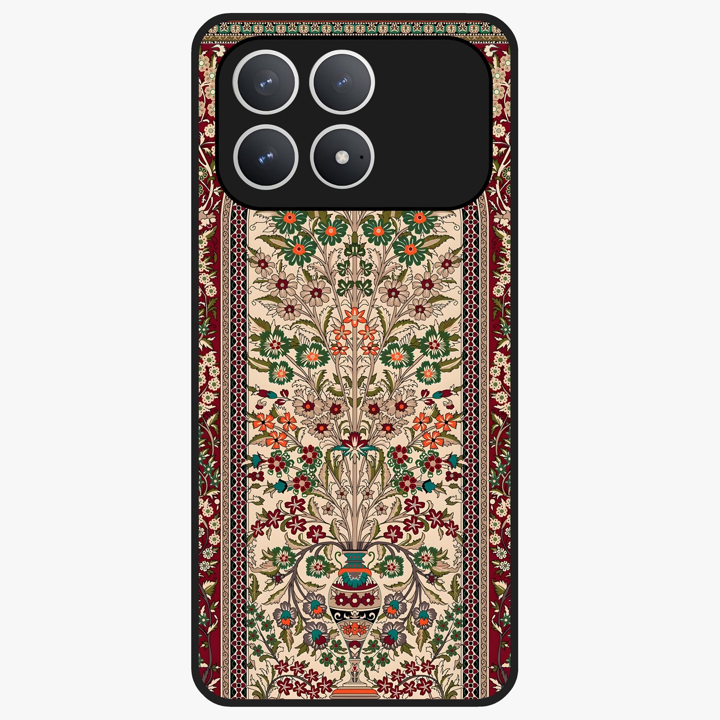 Persian Inspired Glass Case showing flat back view with ornate Persian style pattern artwork and glossy glass finish.