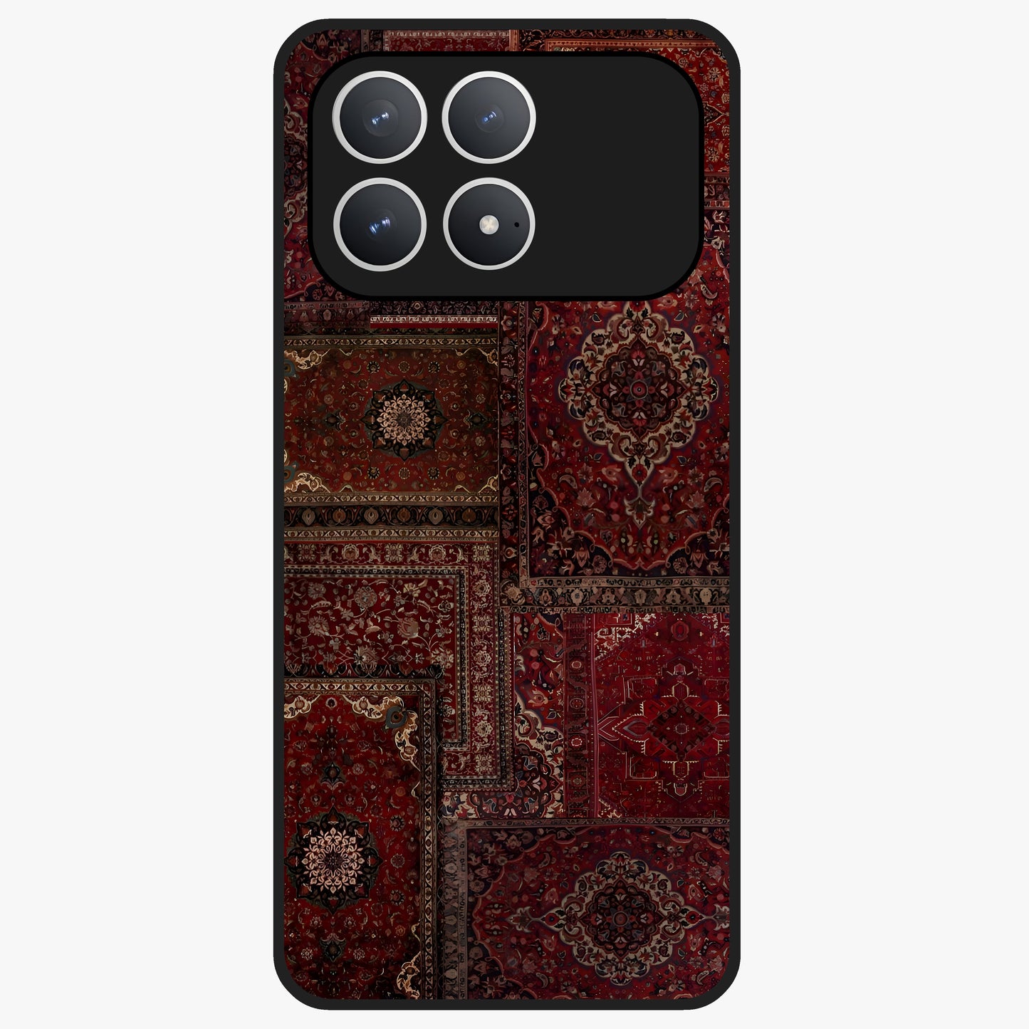 Persian Velvet Tale Glass Case showing flat back view with luxurious Persian velvet pattern artwork and glossy glass finish.