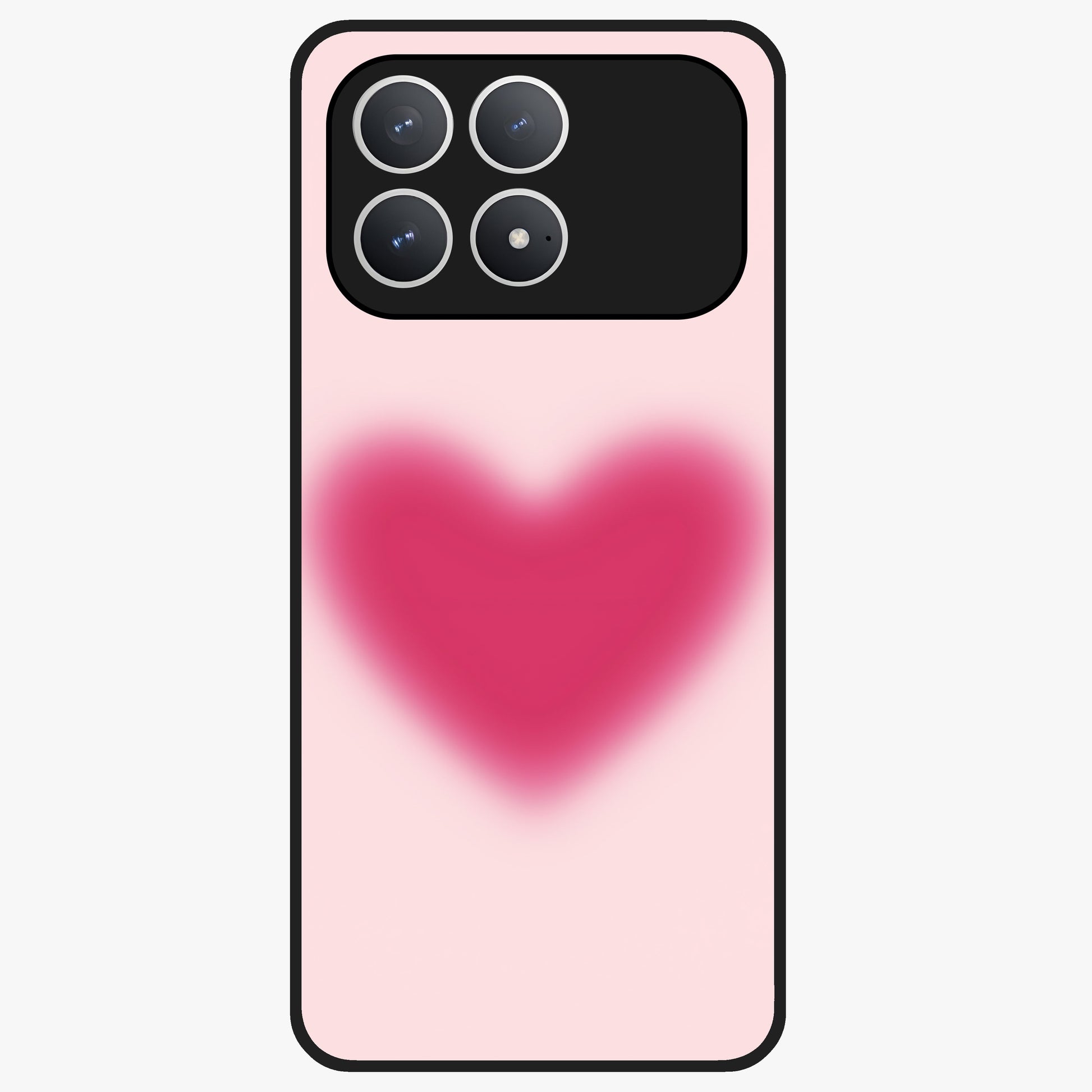 Pink Aura Heart Glass Case showing flat back view with glowing heart artwork and glossy glass finish.