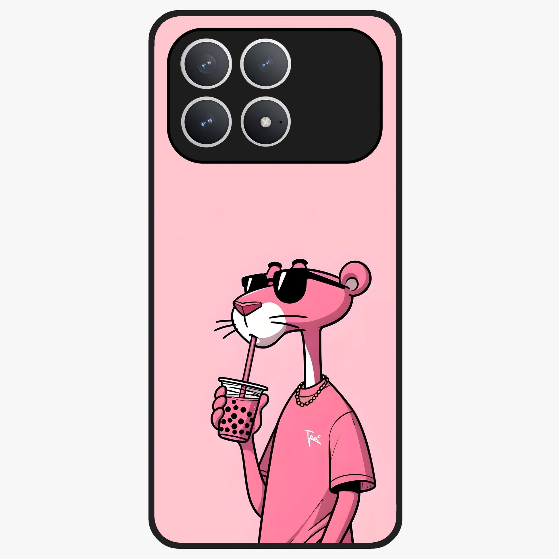 Pink Panther Glass Case showing flat back view with iconic pink panther artwork and glossy glass finish.