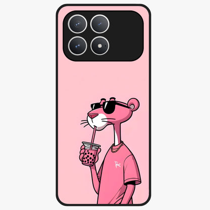 Pink Panther Glass Case showing flat back view with iconic pink panther artwork and glossy glass finish.