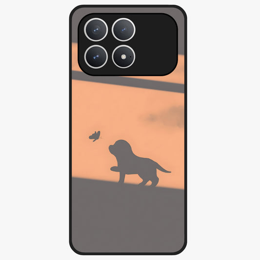 Puppy Shadow Art Glass Case showing flat back view with cute puppy shadow style artwork and glossy glass finish.