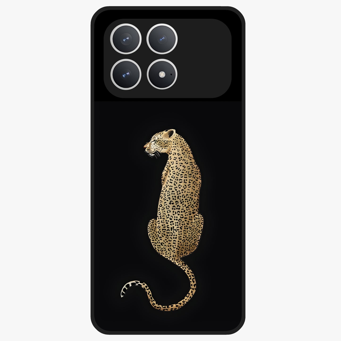 Regal Leopard Glass Case showing flat back view with bold leopard artwork and glossy glass finish.